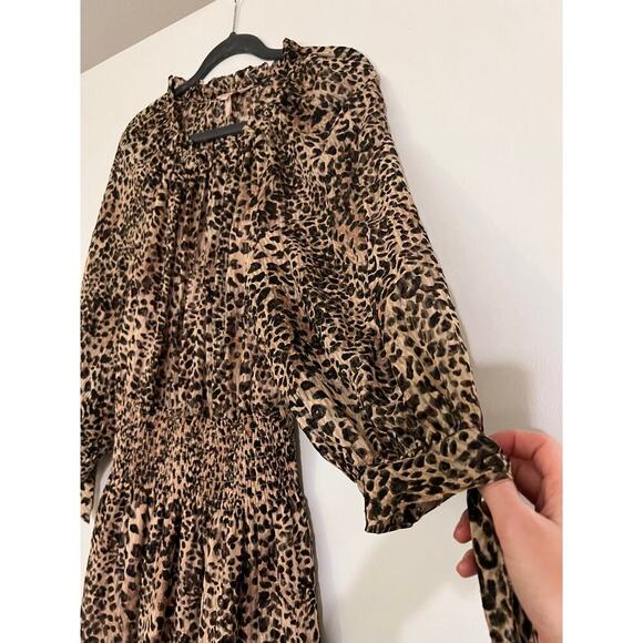 Rebecca Taylor J1701 Klynx Smocked Silk Blend Oat Dress Sz M - Picture 5 of 10